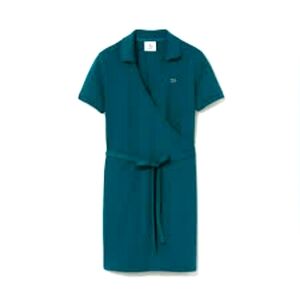 Lacoste Women's LIVE Wrap-Front Stretch Piqué Polo Dress, Green/Teal, Size 36